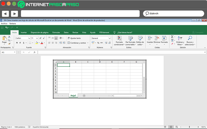 Pasos para insertar una hoja de cálculo de Microsoft Excel en Word