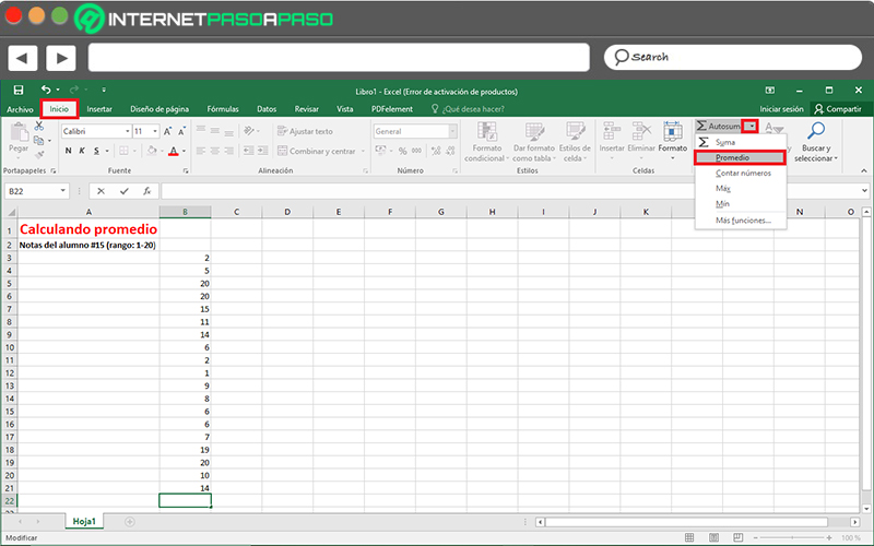 Pasos para obtener la media de un conjunto de datos en Microsoft Excel