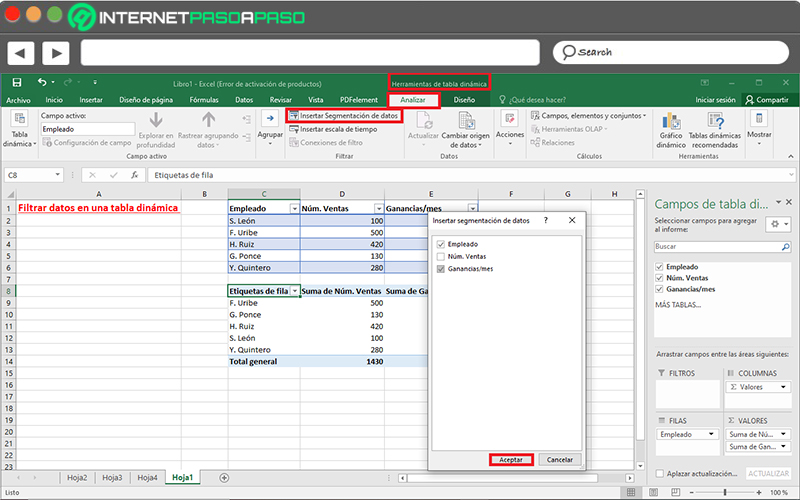 Pasos para ordenar y filtrar información en una tabla dinámica de Excel