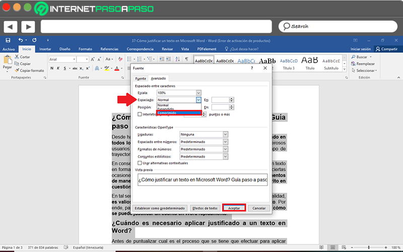 Pasos para poner un texto justificado en un documento de Microsoft Word