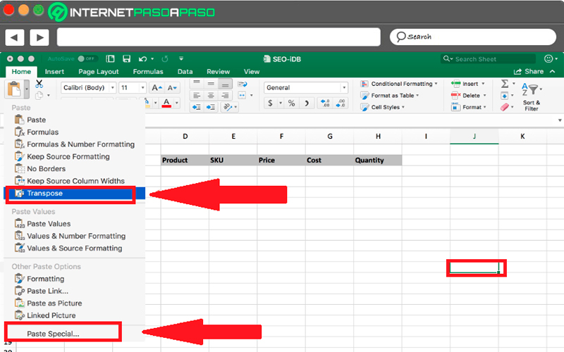 Pasos para transponer datos de una columna a una fila y viceversa en Microsoft Excel