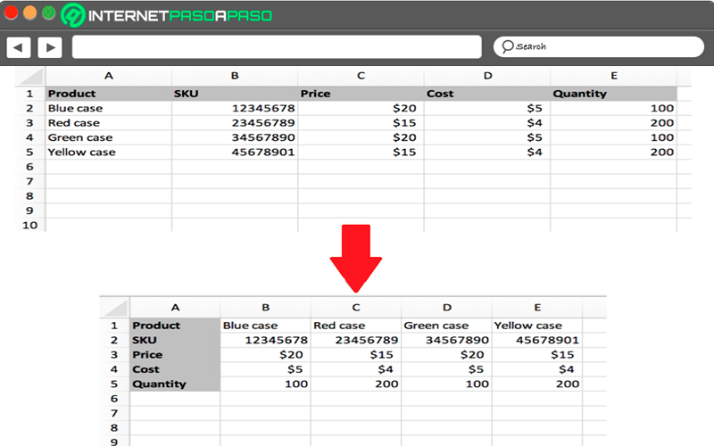 Pasos para transponer datos de una columna a una fila y viceversa en Microsoft Excel