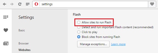 Permitir el uso de Flash Player en Opera