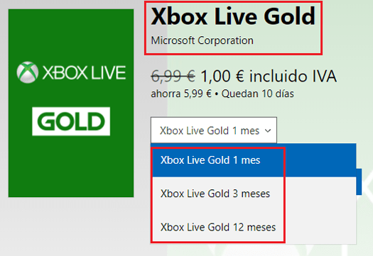 Planes de suscripcion cuentas Xbox Gold