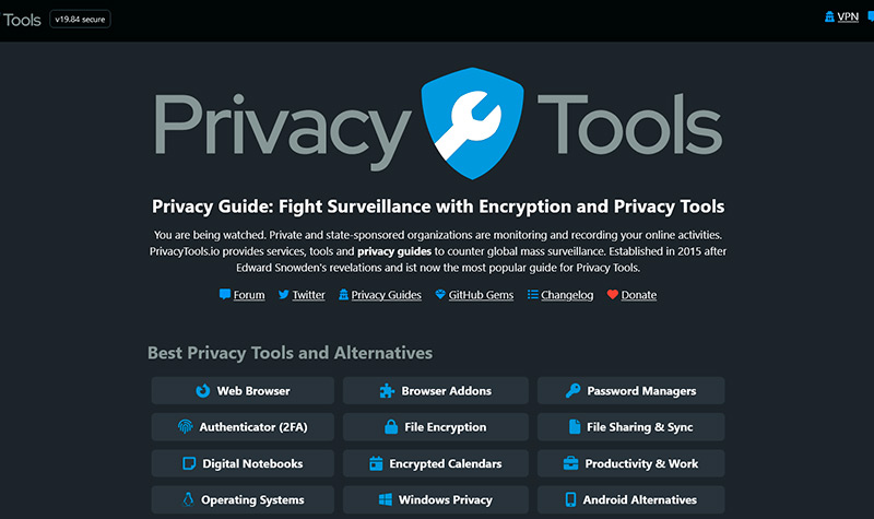 Privacy Tools la web que te permite encontrar herramientas y aplicaciones pensadas para tu privacidad