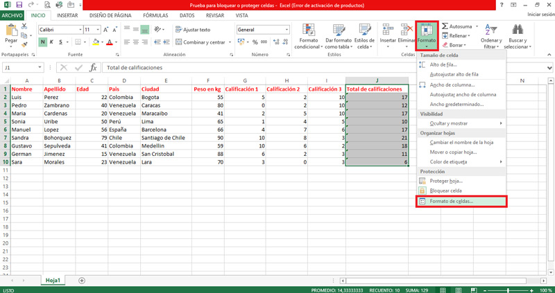 Protecting the spreadsheet