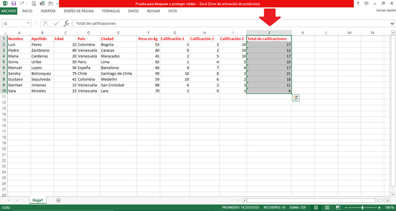 Protecting the spreadsheet