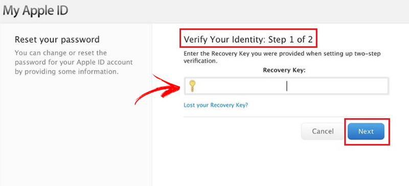 Recover password verification 2 steps Apple account