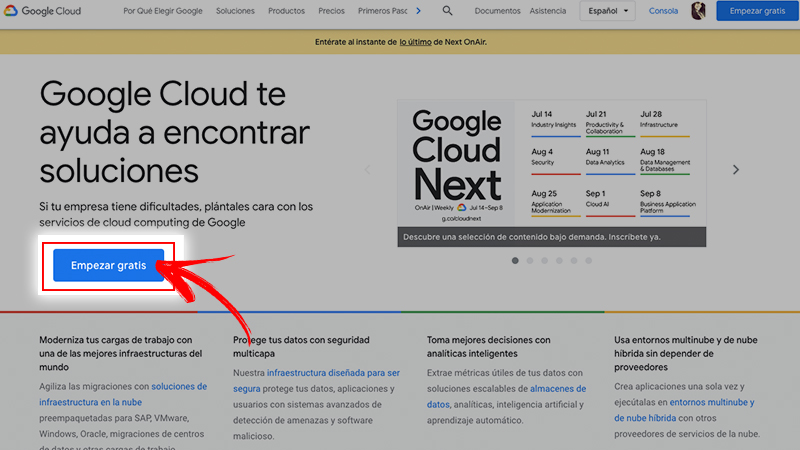Registrarse en Google Cloud