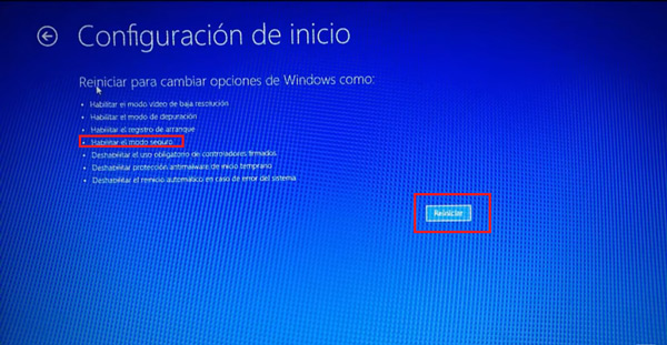Inicio de Windows 10 en modo seguro