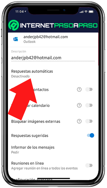 Respuestas automaticas en Outlook para Android