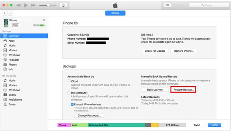 Restaurar iPhone 8 Plus bloqueado con iTunes