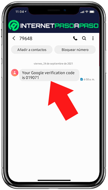 SMS con codigo de verificacion de Gmail