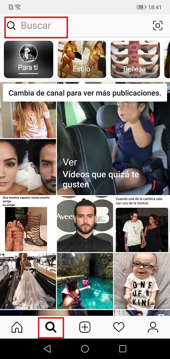 Sección explorar