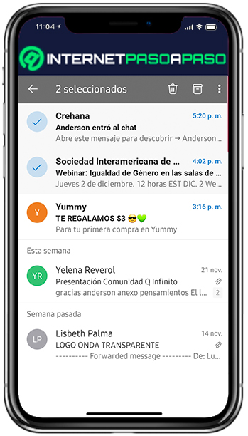 Seleccionar varios mensajes en Outlook para Android