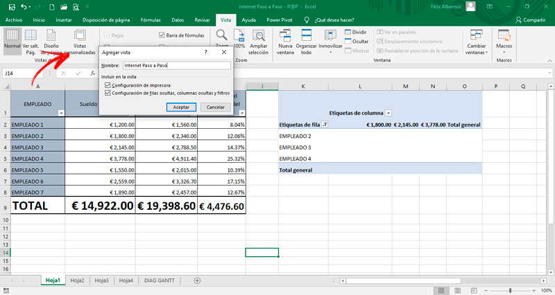 Steps to apply a custom view in Excel and modify the display of your spreadsheets