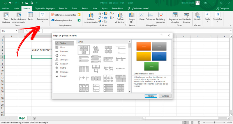 ¿Cuáles son todos los SmartArt que podemos insertar en Excel y cuándo es conveniente hacerlo?