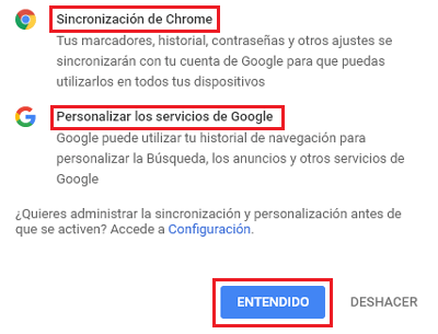 Sincronizar datos navegador Google Chrome