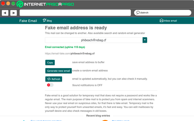 Sitio de acceso a Fake Email Generator