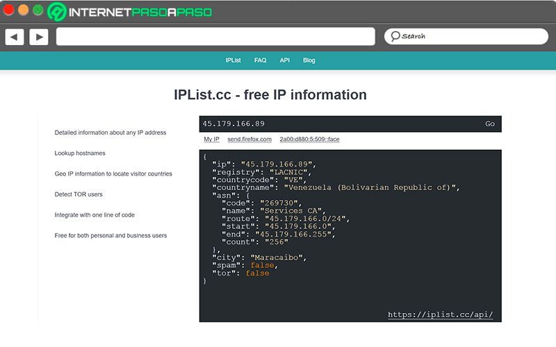 Sitio de acceso a IPlist cc