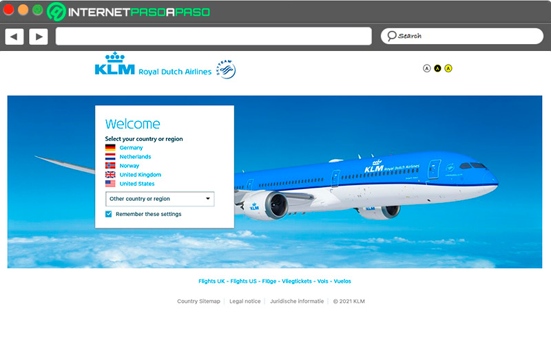 Sitio de acceso a KLM