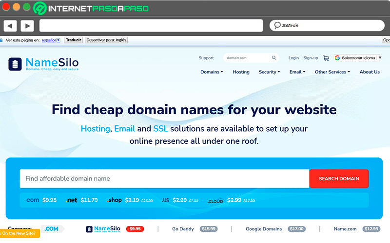 Sitio de acceso a NameSilo