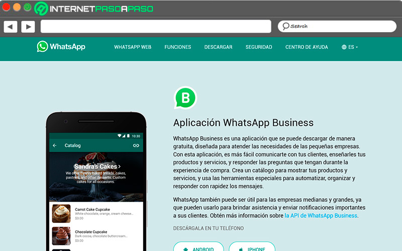 Sitio de acceso a WhatsApp Business
