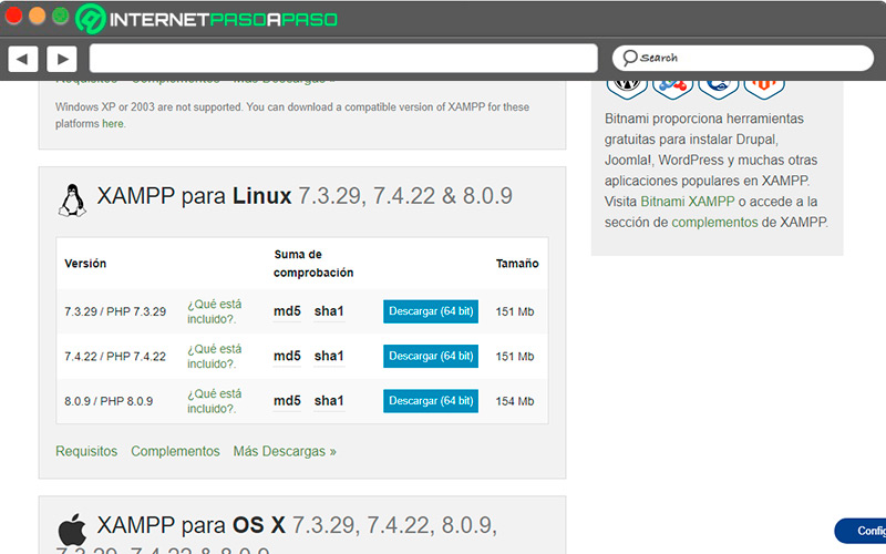 Sitio de descarga XAMPP para Linux