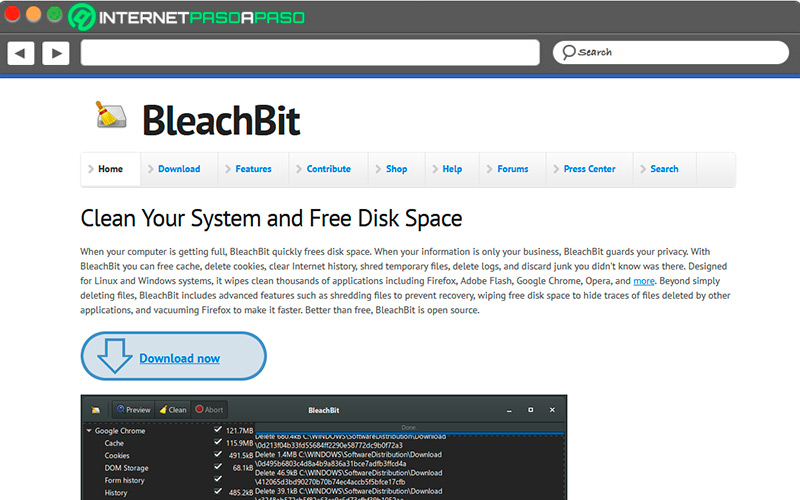 Sitio de descarga de Bleachbit en Linux