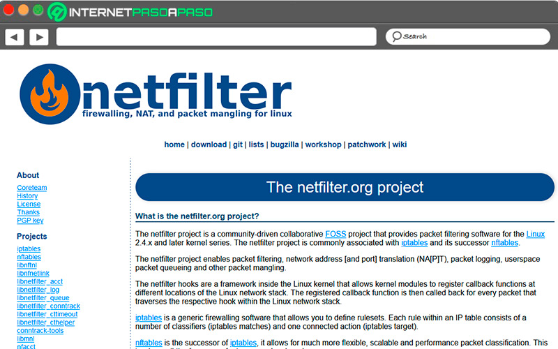 NetfilÃ±ter download site on Linux