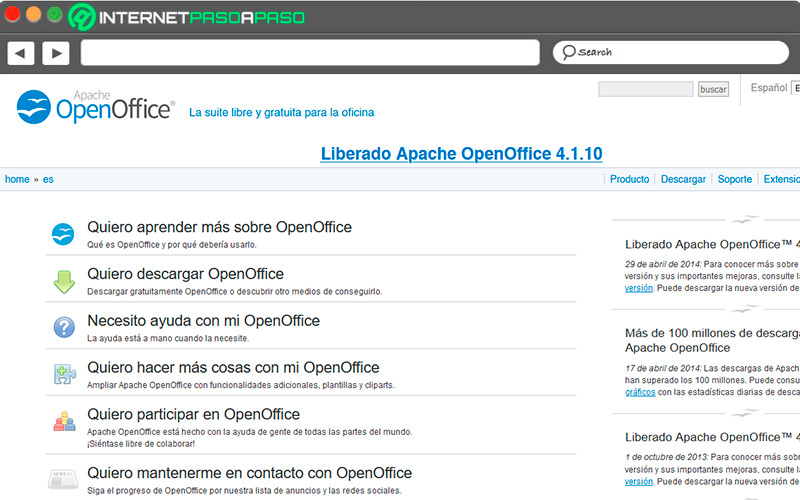 Sitio de descarga de OpenOffice
