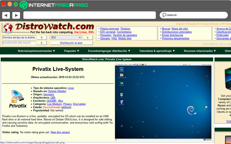 Sitio de descarga de Privatix SO para Linux
