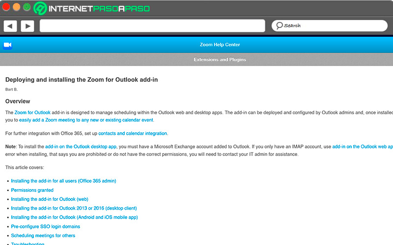 Sitio de descarga de Zoom para Outlook
