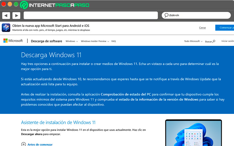 Sitio de descarga oficial de Windows 11