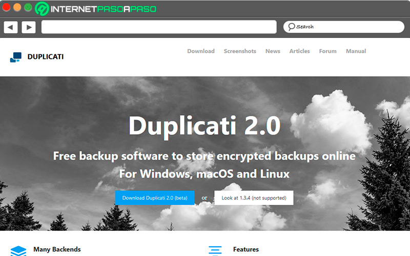 Sitio web de Duplicati para Linux