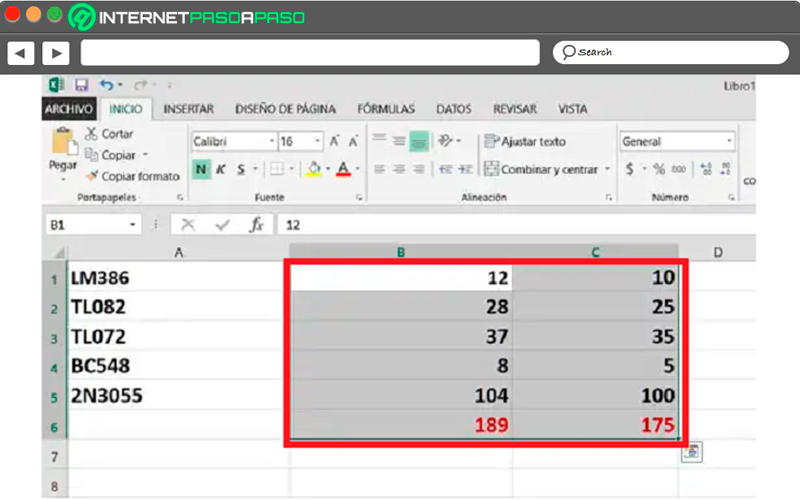 Sumar dos columnas en Excel 