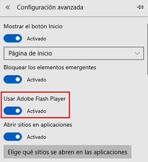 Usar activar Adobe Flash Player en Edge