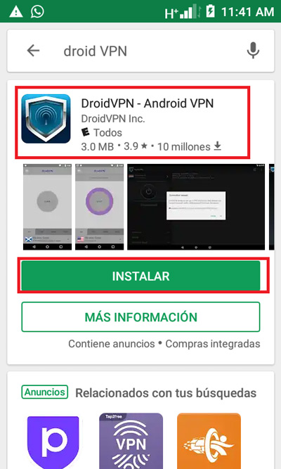 Utiliza la app "Droid VPN" o similar
