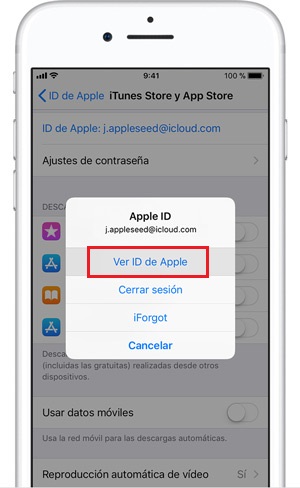 Ver ajustes para comprobar ID de Apple