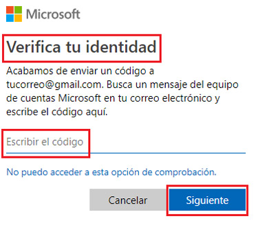 Verificar indentidad via SMS cuenta Microsoft MSN
