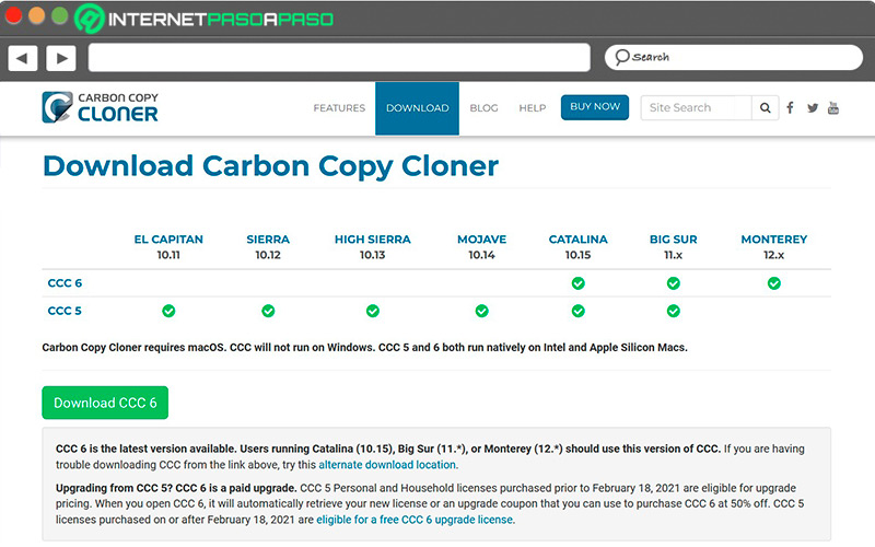 Web de Carbon Copy Cloner 6