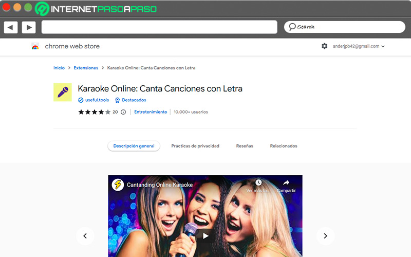 Web de Extensión de Chrome – Karaoke Online