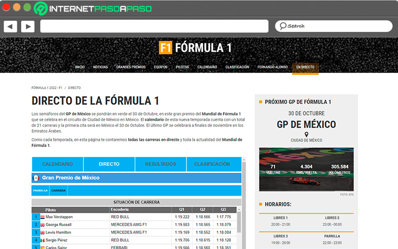 Web de Formula1 line es
