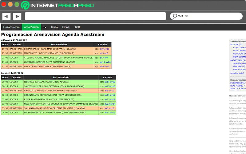Web de Linkotes - Arenavision