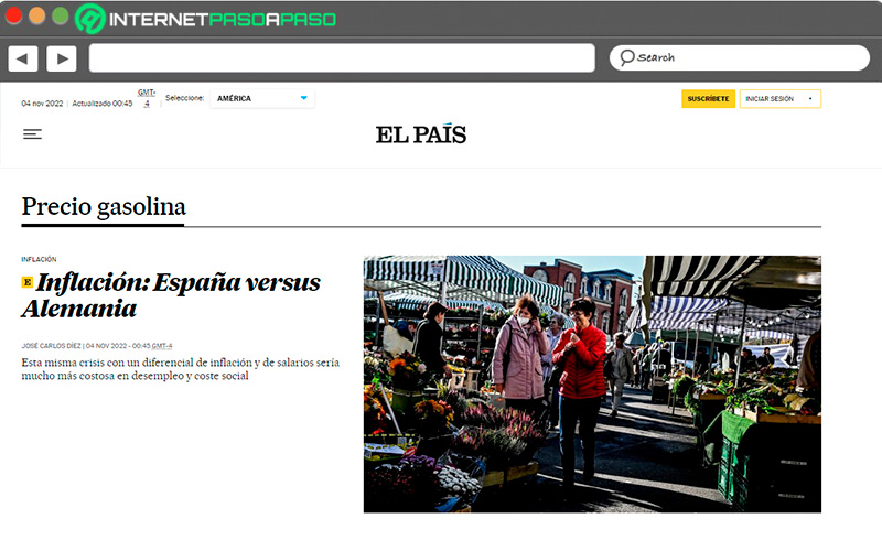 Web de Precio de la gasolina en El País