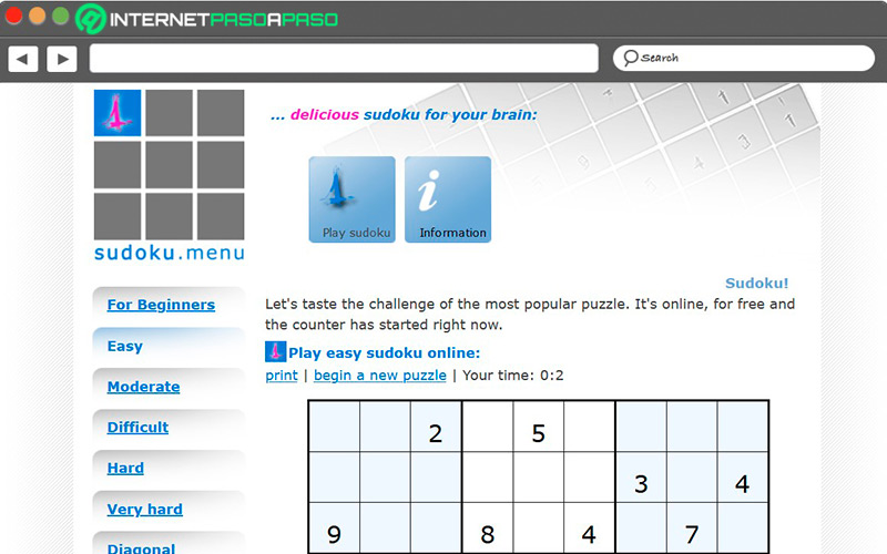 Web de Sudoku Menú