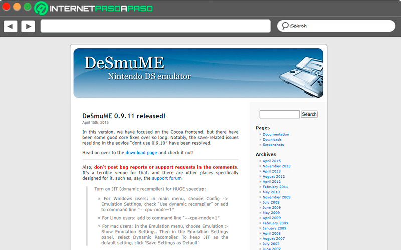 Web oficial de Desmume
