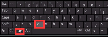 Win + C enter Settings Windows 8