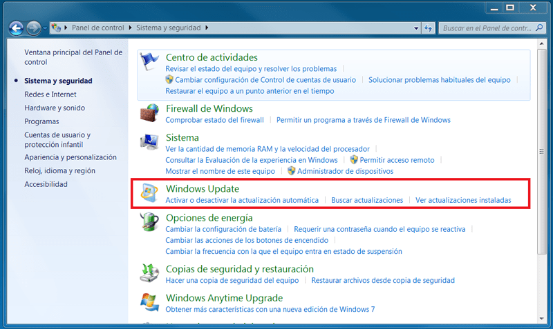 Windows Update programa para actualizar