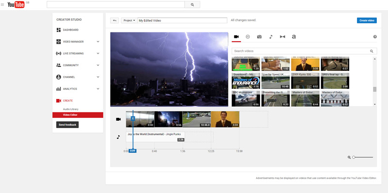 Youtube Editor free online audiovisual editing program